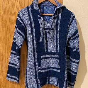Men's Navy and White Baja Hoodie Sweater